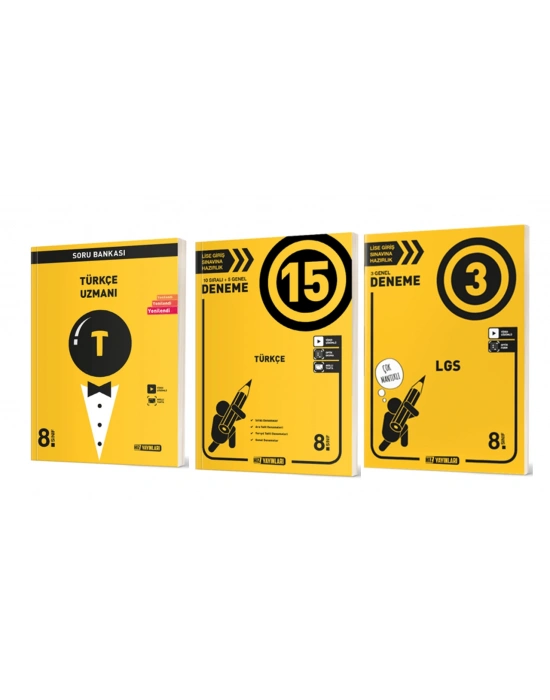 HIZ YAYINLARI 8. SINIF TÜRKÇE UZMANI SORU BANKASI + Türkçe 15li Deneme + LGS 3lü Genel Deneme (3 KİTAP)