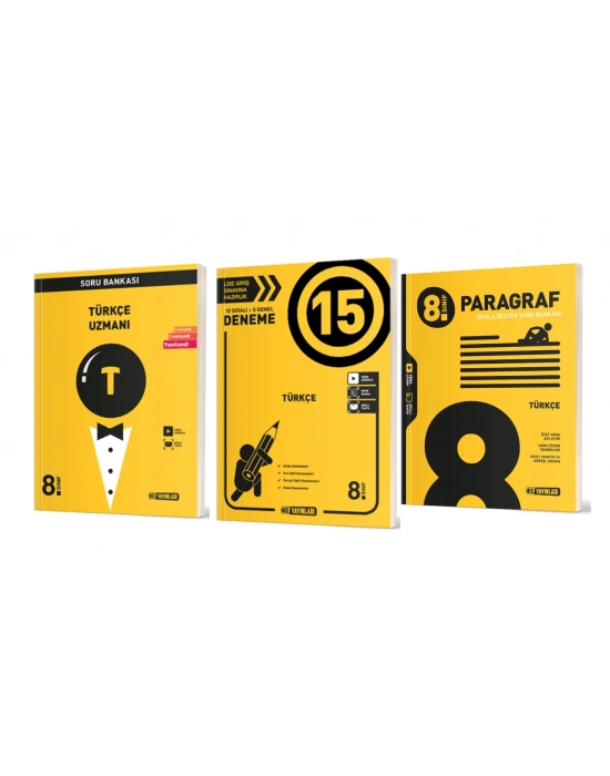 HIZ YAYINLARI 8. SINIF TÜRKÇE UZMANI SORU BANKASI + Türkçe 15li Deneme + TÜRKÇE PARAGRAF SORU BANKASI (3 KİTAP)