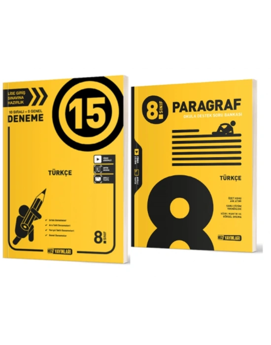 HIZ YAYINLARI 8. SINIF Türkçe 15li Deneme + TÜRKÇE PARAGRAF SORU BANKASI (2 KİTAP)