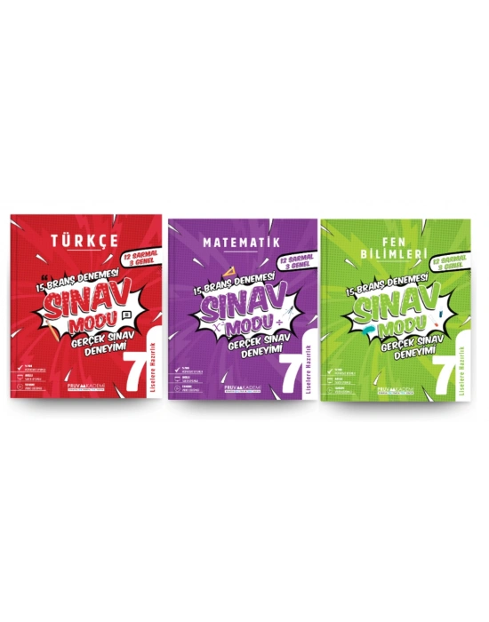 PRUVA AKADEMİ YAYINLARI 7. Sınıf Türkçe + Matematik + Fen Bilgisi Branş Denemeleri (3 Kitap)
