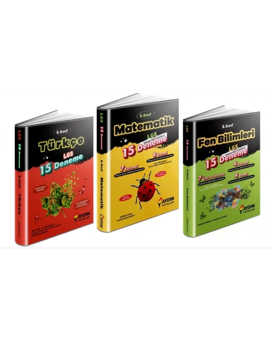 AYDIN YAYINLARI 8. Sınıf Türkçe + Matematik + Fen Bilgisi 15liBranş Denemeleri (3 Kitap)
