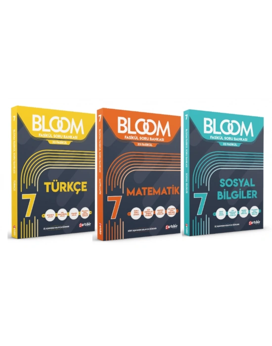 ARTIBİR YAYINLARI 7. Sınıf Bloom Türkçe + Matematik + Sosyal Bilgiler Fasikül Soru Bankası (3 Kitap)