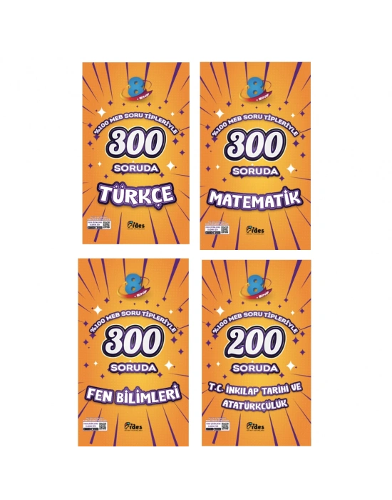 FİDES YAYINLARI 8.SINIF %100 MEB Soru Tipleriyle Türkçe + Matematik + Fen Bilimleri + İnkılap Denemeleri (4 Kitap)