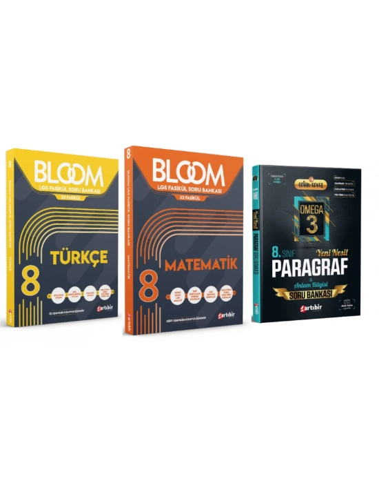 ARTIBİR YAYINLARI 8. Sınıf Bloom Türkçe + Matematik + Çetin Ceviz Omega 3 Paragraf Soru Bankası (3 Kitap)