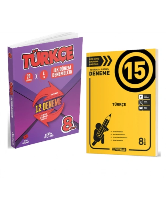 KORAY VAROL YAYINLARI 8. SINIF TÜRKÇE İLK DÖNEM DENEMELERİ + HIZ YAYINLARI LGS Türkçe 15 li Deneme (2 Kitap)