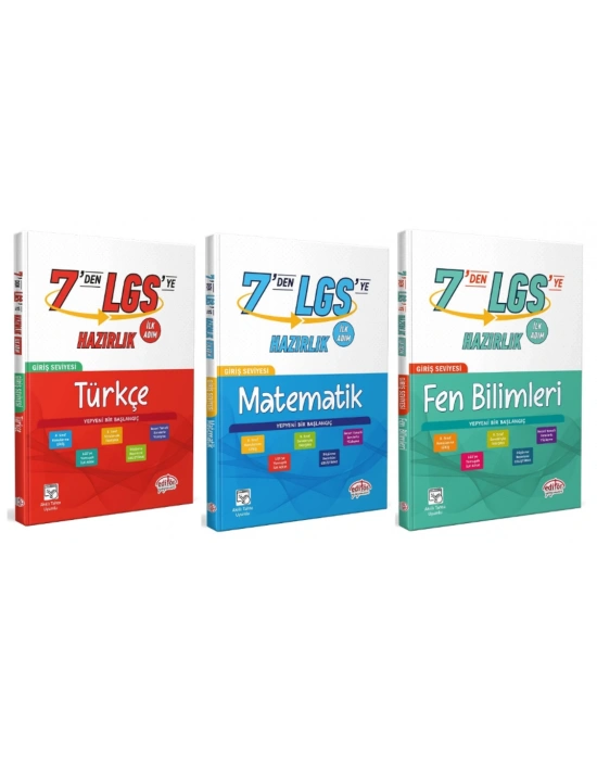 EDİTÖR YAYINLARI 7. Sınıf 7den LGSye Hazırlık Türkçe + Matematik + Fen Bilimleri (3 Kitap)