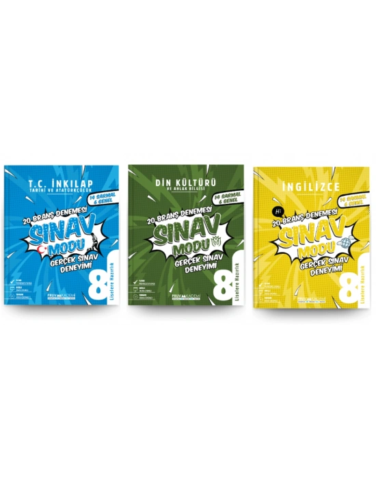 PRUVA AKADEMİ YAYINLARI 8. Sınıf iNKILAP + DİN + İNGİLİZCE Branş Denemeleri (3 Kitap)