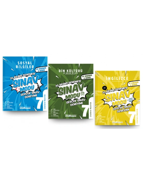 PRUVA AKADEMİ YAYINLARI 7. Sınıf SOSYAL BİLGİLER + DİN + İNGİLİZCE Branş Denemeleri (3 Kitap)