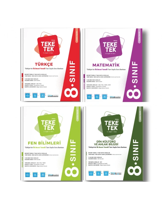 PRUVA AKADEMİ YAYINLARI 8.SINIF TÜRKÇE + MATEMATİK + FEN BİLİMLER + DİN TEKE TEK