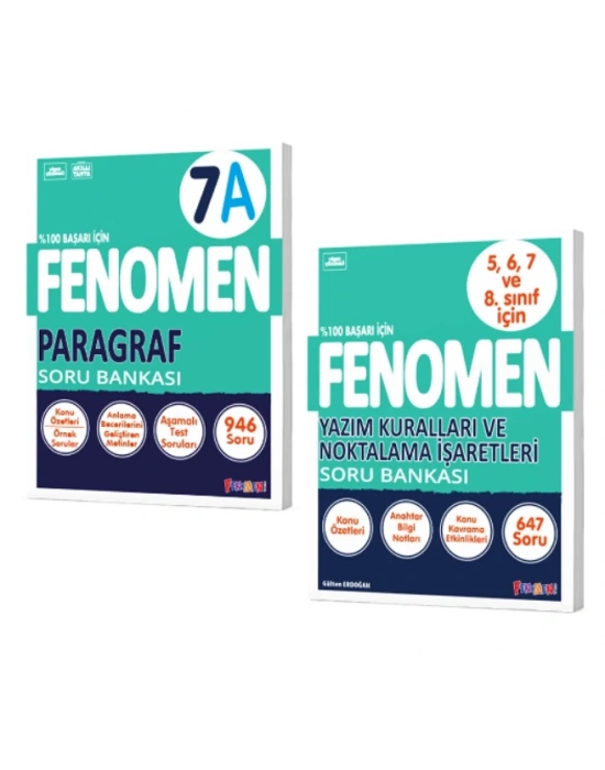 FENOMEN YAYINLARI 7 Paragraf A Soru Bankası + Yazım Kuralları Ve Noktalama İşaretleri Soru Bankası (2 Kitap)