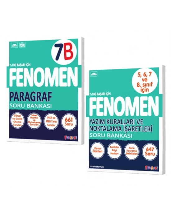 FENOMEN YAYINLARI 7 Paragraf B Soru Bankası + Yazım Kuralları Ve Noktalama İşaretleri Soru Bankası (2 Kitap)
