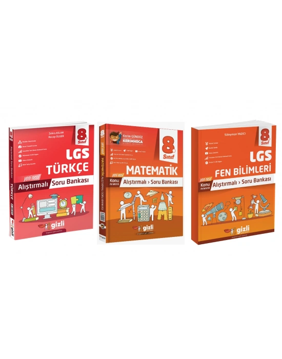 GİZLİ YAYINLARI 8. Sınıf LGS Türkçe + Matematik + Fen Bilimleri Alıştırmalı Soru Bankası