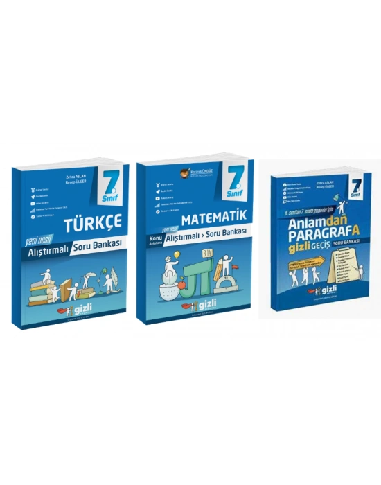 Gizli Yayınları 7. Sınıf Türkçe + Matematik + Paragraf Alıştırmalı Soru Bankası