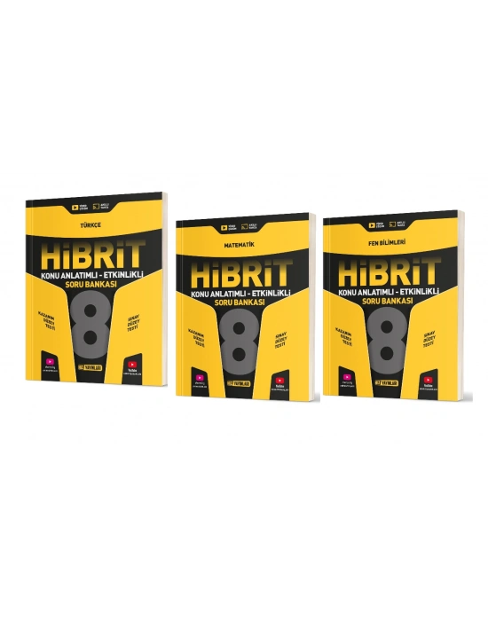 HIZ YAYINLARI 8. Sınıf Türkçe + Matematik + Fen Bilimleri Hibrit Soru Bankası (Konu Anlatımlı - Etkinlikli)