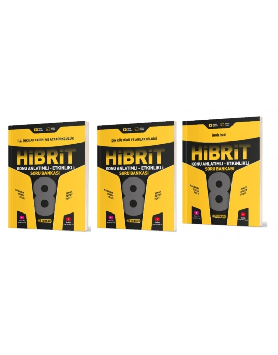 HIZ YAYINLARI 8. Sınıf İnkılap + Din + İngilizce Hibrit Soru Bankası (Konu Anlatımlı - Etkinlikli)
