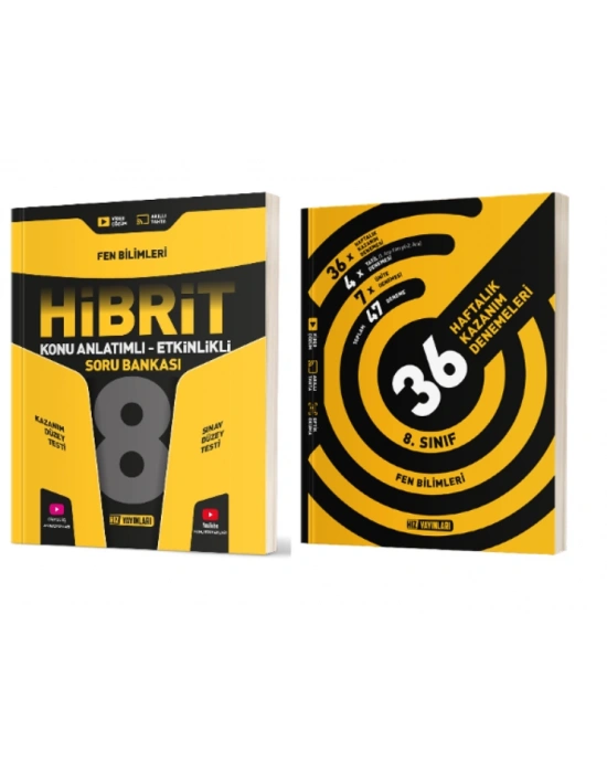 HIZ YAYINLARI 8. Sınıf Fen Bilimleri Hibrit Soru Bankası (Konu Anlatımlı - Etkinlikli) + 36 Haftalık Deneme