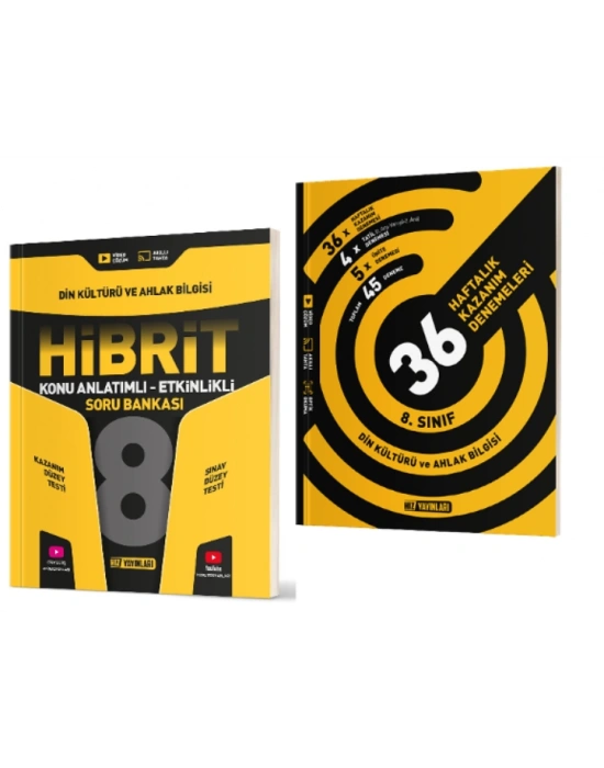 HIZ YAYINLARI 8. Sınıf Din Kültürü ve Ahlak Bilgisi Hibrit Soru Bankası (Konu Anlatımlı - Etkinlikli) + 36 Haftalık Deneme