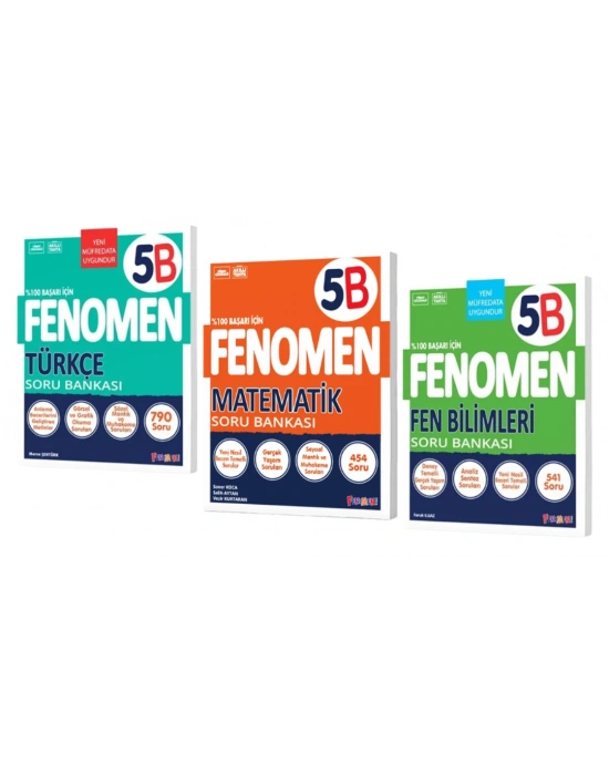 FENOMEN YAYINLARI 5 Türkçe B Soru Bankası + Matematik B Soru Bankası + Fen Bilimleri B Soru Bankası
