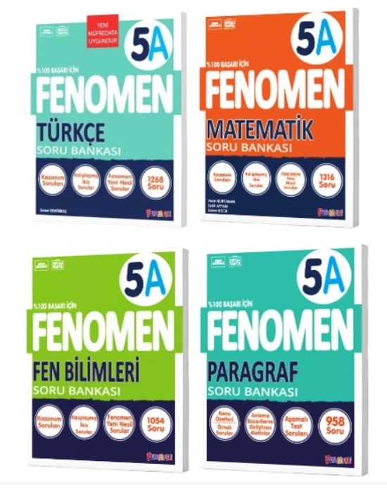 FENOMEN YAYINLARI 5 Türkçe A + Matematik A + Fen Bilimleri A + PARAGRAF A Soru Bankası