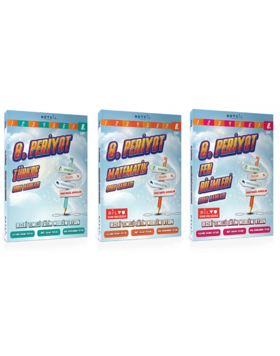 Netbil Yayınları 8. Periyot Türkçe + Matematik + Fen bilimleri Soru Bankası