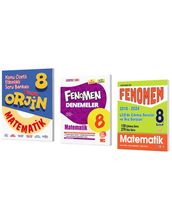 FENOMEN YAYINLAR Orjin 8 Matematik Konu Özetli Etkinlikli Soru Bankası + Denemeler + Çıkmış Sorular (2018-2024)