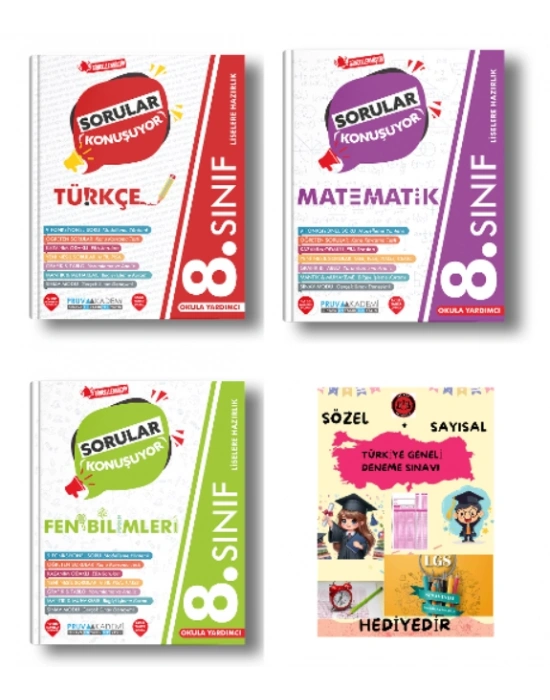 PRUVA AKADEMİ 8. SINIF SORULAR KONUŞUYOR TÜRKÇE + MATEMATİK + FEN BİLİMLERİ SORU BANKASI + HEDİYELİDİR
