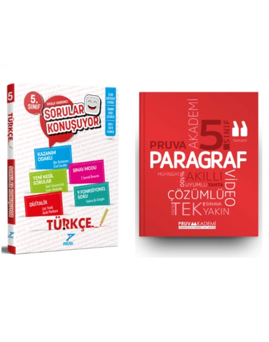 PRUVA AKADEMİ YAYINLARI 5.SINIF TÜRKÇE SORULAR KONUŞUYOR+PARAGRAF SORU BANKASI