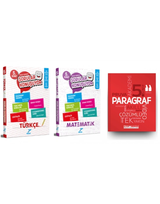 PRUVA AKADEMİ YAYINLARI 5.SINIF TÜRKÇE SORULAR KONUŞUYOR+MATEMATİK SORULAR KONUŞUYOR+PARAGRAF SORU BANKASI