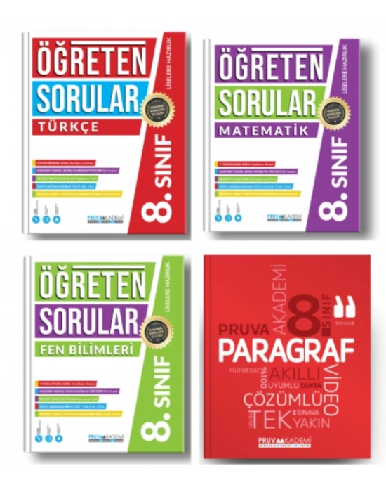 PRUVA AKADEMİ YAYINLARI 8.SINIF ÖĞRETEN SORULAR TÜRKÇE + MATEMATİK + FEN BİLİMLERİ + PARAGRAF SORU BANKASI