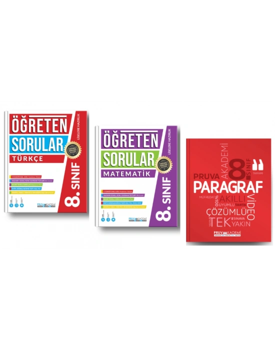 PRUVA AKADEMİ YAYINLARI 8.SINIF ÖĞRETEN SORULAR TÜRKÇE + MATEMATİK + PARAGRAF SORU BANKASI