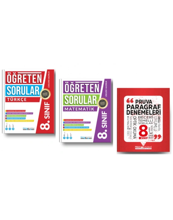 PRUVA AKADEMİ YAYINLARI 8.SINIF ÖĞRETEN SORULAR TÜRKÇE + MATEMATİK + PARAGRAF DENEME