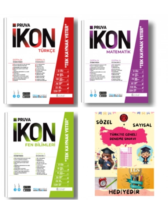 PRUVA AKADEMİ YAYINLARI 8.SINIF İKON ETKİNLİKLİ SORU BANKASI TÜRKÇE + MATEMATİK + FEN BİLİMLERİ +HEDİYELİ