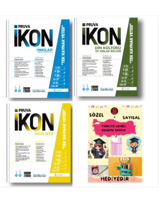 PRUVA AKADEMİ YAYINLARI 8.SINIF İKON ETKİNLİKLİ SORU BANKASI T.C İNKİLAP TARİHİ + DİN KÜLTÜRÜ +İNGİLİZCE +HEDİYELİ