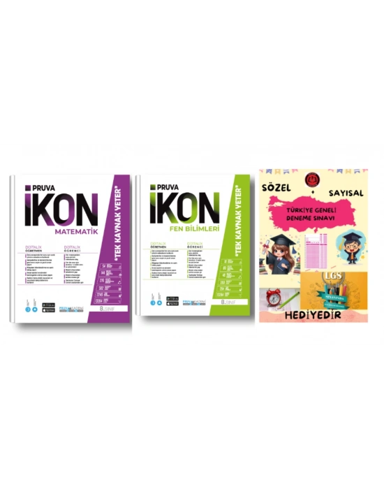 PRUVA AKADEMİ YAYINLARI 8.SINIF İKON ETKİNLİKLİ SORU BANKASI MATEMATİK + FEN BİLİMLERİ +HEDİYELİ