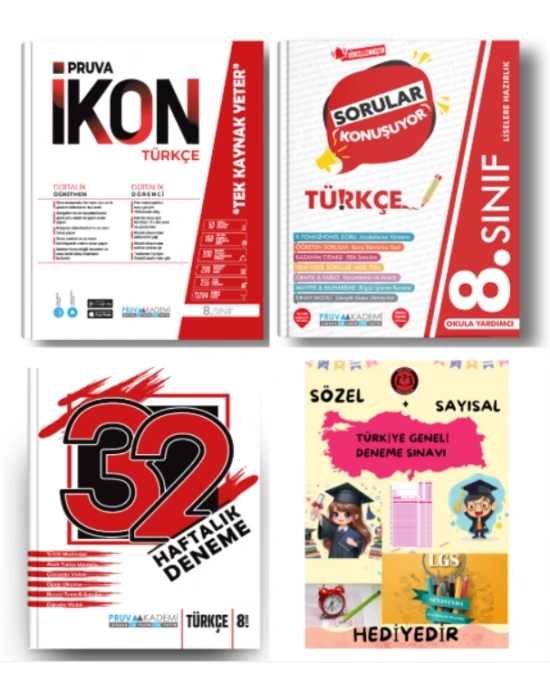 PRUVA AKADEMİ YAYINLARI 8.SINIF TÜRKÇE İKON SORU BANKASI+32 HAFTA TÜRKÇE DENEME+TÜRKÇE SORULAR KONUŞUYOR+HEDİYE