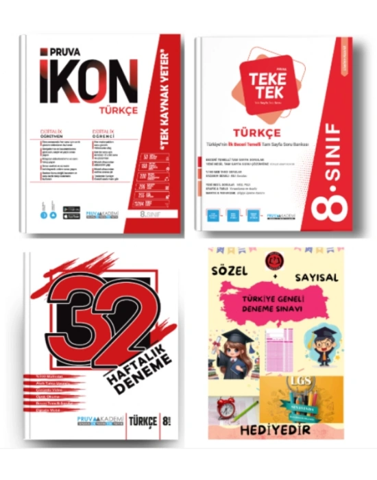 PRUVA AKADEMİ YAYINLARI 8.SINIF TÜRKÇE İKON SORU BANKASI+32 HAFTA TÜRKÇE DENEME+TÜRKÇE TEKE TEK+HEDİYE