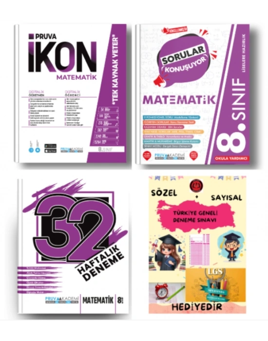 PRUVA AKADEMİ YAYINLARI 8.SINIF MATEMATİK İKON SORU BANKASI+32 HAFTA MATEMATİK DENEME+MATEMATİK SORULAR KONUŞUYOR+HEDİYE