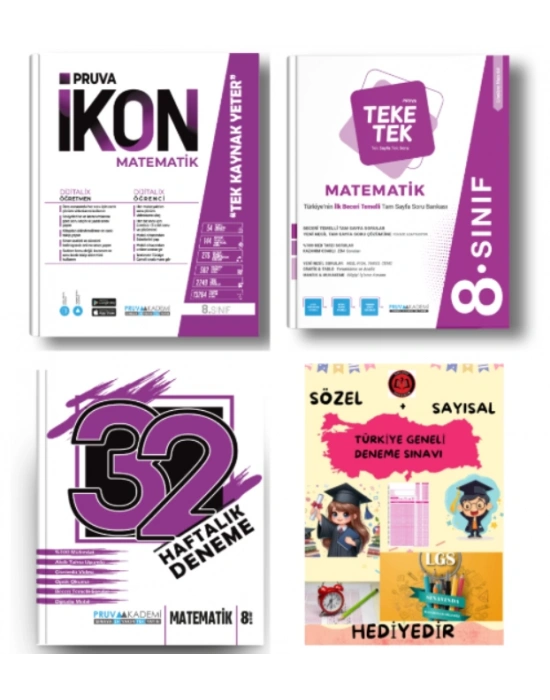 PRUVA AKADEMİ YAYINLARI 8.SINIF MATEMATİK İKON SORU BANKASI+32 HAFTA MATEMATİK DENEME+MATEMATİK TEKE TEK+HEDİYE