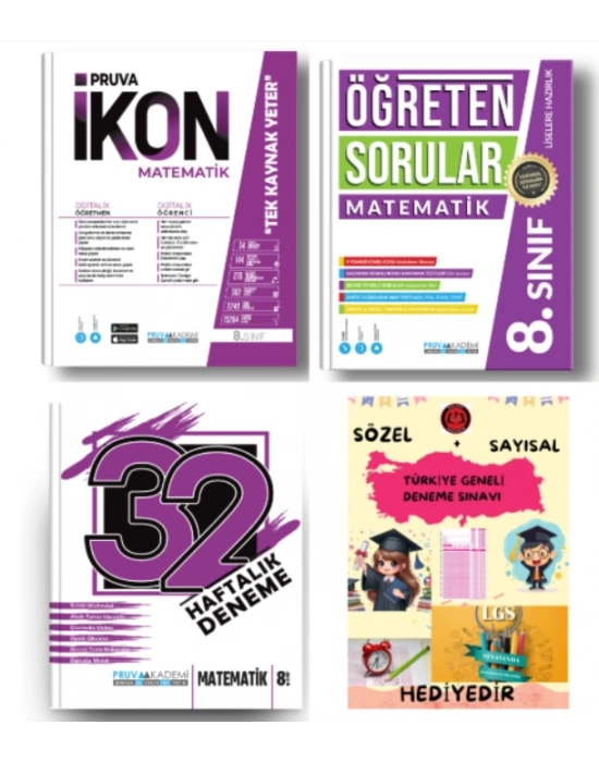 PRUVA AKADEMİ YAYINLARI 8.SINIF MATEMATİK İKON SORU BANKASI+32 HAFTA MATEMATİK DENEME+MATEMATİK ÖĞRETEN SORULAR+HEDİYE