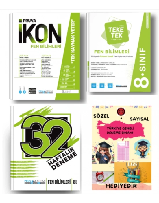 PRUVA AKADEMİ YAYINLARI 8.SINIF FEN BİLİMLERİ İKON SORU BANKASI+32 HAFTA FEN BİLİMLERİ DENEME+FEN BİLİMLERİ TEKE TEK+HEDİYE