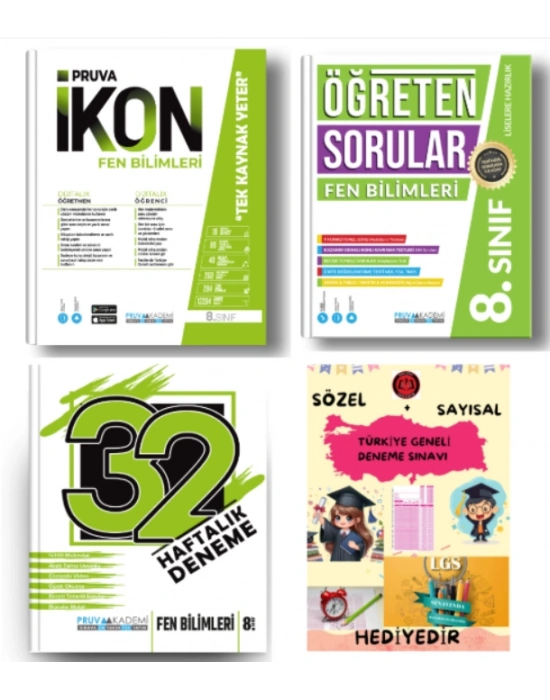PRUVA AKADEMİ YAYINLARI 8.SINIF FEN BİLİMLERİ İKON SORU BANKASI+32 HAFTA FEN BİLİMLERİ DENEME+FEN BİLİMLERİ ÖĞRETEN SORULAR+HEDİYE