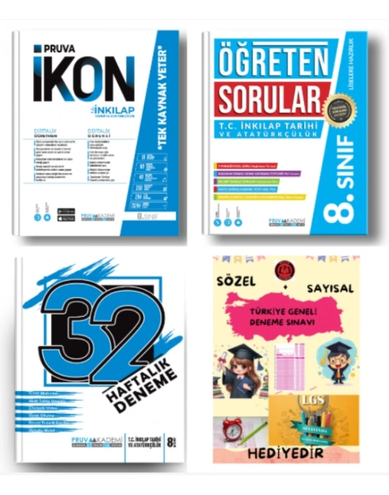 PRUVA AKADEMİ YAYINLARI 8.SINIF İNKİLAP TARİHİ İKON SORU BANKASI+32 HAFTA İNKİLAP TARİHİ DENEME+İNKİLAP TARİHİ ÖĞRETEN SORULAR+HEDİYE