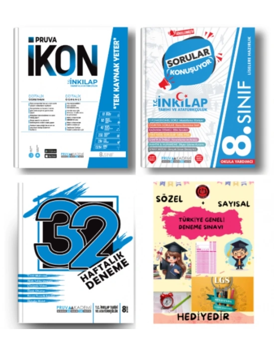 PRUVA AKADEMİ YAYINLARI 8.SINIF İNKİLAP TARİHİ İKON SORU BANKASI+32 HAFTA İNKİLAP TARİHİ DENEME+İNKİLAP TARİHİ SORULAR KONUŞUYOR+HEDİYE