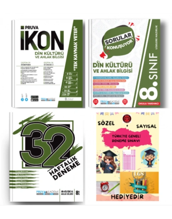 PRUVA AKADEMİ YAYINLARI 8.SINIF DİN KÜLTÜRÜ İKON SORU BANKASI+32 HAFTA DİN KÜLTÜRÜ DENEME+DİN KÜLTÜRÜ SORULAR KONUŞUYOR+HEDİYE