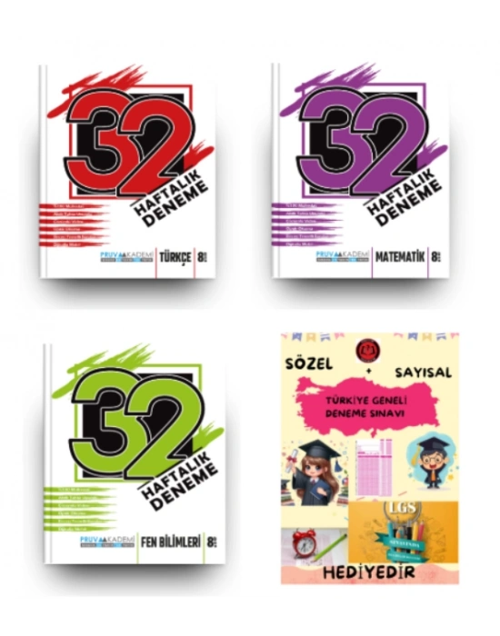 PRUVA AKADEMİ YAYINLARI 8.SINIF 32 HAFTA TÜRKÇE+MATEMATİK+FEN BİLİMLERİ DENEME + HEDİYE