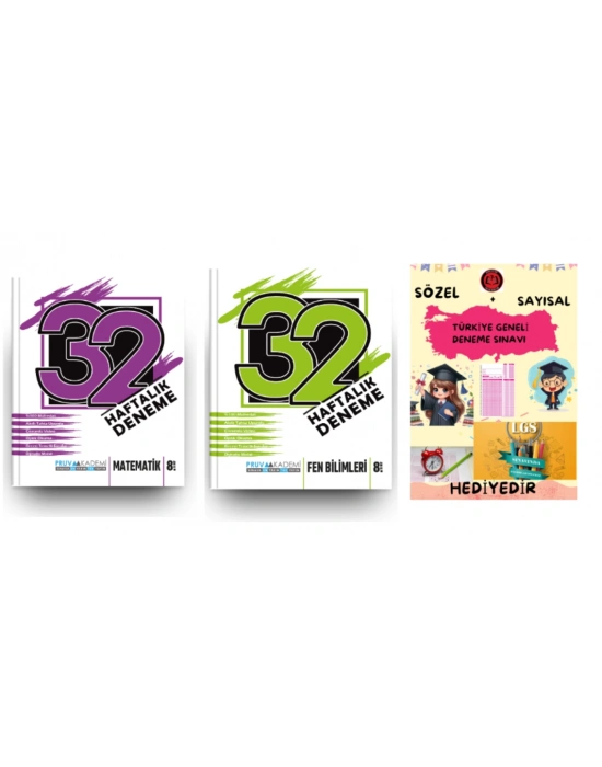 PRUVA AKADEMİ YAYINLARI 8.SINIF 32 HAFTA MATEMATİK+FEN BİLİMLERİ DENEME + HEDİYE