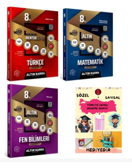 ALTIN KARMA YAYINLARI 8.SINIF TÜRKÇE + MATEMATİK + FEN BİLİMLERİ ETKİNLİKLİ SORU BANKASI + HEDİYE