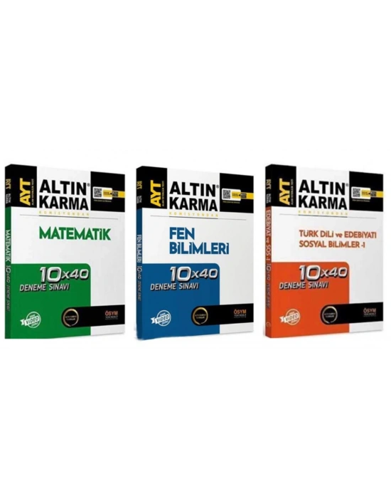 ALTIN KARMA YAYINLARI AYT MATEMATİK+FEN BİLİMLEİ + TÜRKDİLİ EDEBİYATI VE SOSYAL BİLİMLER 40LI DENEME