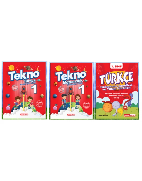 KIRMIZI BEYAZ YAYINLARI 1.SINIF 2.DÖNEM TEKNO TÜRKÇE - MATEMATİK - NOKTALAMA İŞARETLERİ 3LÜ SET