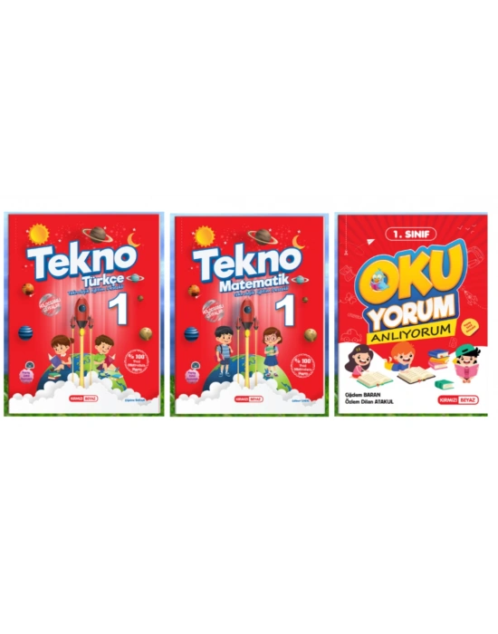 KIRMIZI BEYAZ YAYINLARI 1.SINIF 2.DÖNEM TEKNO TÜRKÇE - MATEMATİK - OKUYORUM ANLIYORUM 3LÜ SET